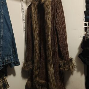 Current Mood Brown Faux Fur Trim Cape
